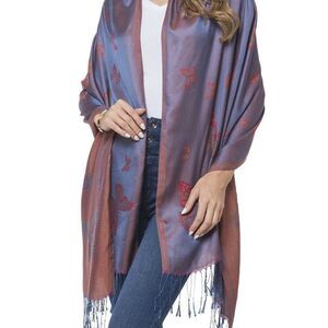 Butterfly Pattern Reversible Scarf Red and Blue